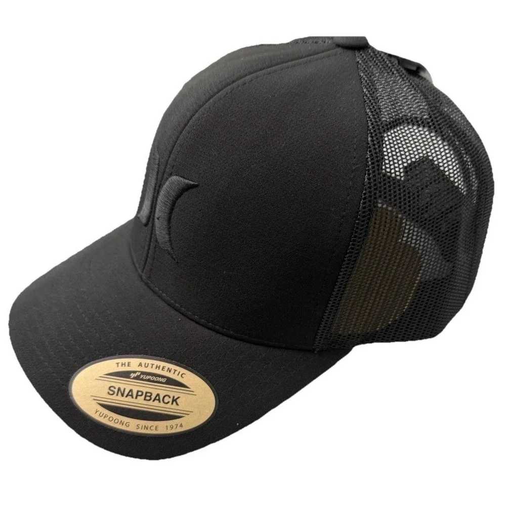 Hurley Men's M Del Mar Trucker Hat All Black Snapback Mesh Back Cap One Size New